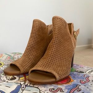Sam Edelman Open Toe Brown Suede Booties